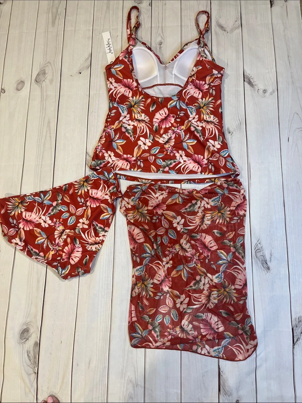 Nicole Miller 3pc Swimsuit with Sarong sz M - Picture 2 of 7
